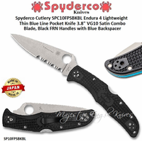 Spyderco Cutlery SPC10FPSBKBL Endura 4 Lightweight Thin Blue Line Pocket Knife 3.8" VG10 Satin Combo Blade, Black FRN Handles with Blue Backspacer 