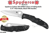 Spyderco Cutlery SPC10PBK Endura 4 Folding Knife 3.75" Plain Blade, Black FRN Handles