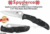 Spyderco Cutlery SPC10PBK Endura 4 Folding Knife 3.75" Plain Blade, Black FRN Handles