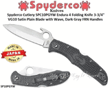 Spyderco Cutlery SPC10PGYW Endura 4 Folding Knife 3-3/4" VG10 Satin Plain Blade with Wave, Dark Gray FRN Handles 
