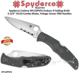 Spyderco Cutlery SPC10PSFG Endura 4 Folding Knife 3-3/4" VG10 Combo Blade, Foliage Green FRN Handles 