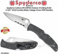 Spyderco Cutlery SPC10PSFG Endura 4 Folding Knife 3-3/4" VG10 Combo Blade, Foliage Green FRN Handles 