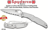 Spyderco Cutlery SPC10S Endura 4 Folding Knife 3.875" Satin Serrated Blade, Stainless Steel Handles 