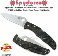Spyderco Cutlery SPC10ZFPGR Endura Flat Ground 3-3/4" VG10 Satin Plain Blade, Zome Green FRN Handles 
