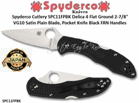 Spyderco Cutlery SPC11FPBK Spyderco Delica 4 Flat Ground 2-7/8" VG10 Satin Plain Blade, Black FRN Handle Knife
