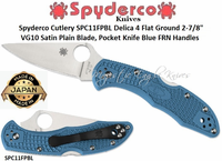 Spyderco Cutlery SPC11FPBL Spyderco Delica 4 Flat Ground 2-7/8" VG10 Satin Plain Blade, Blue FRN Handles Knife