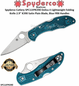 Spyderco Cutlery SPC11FPK390 Delica 4 Lightweight Folding Knife 2.9" K390 Satin Plain Blade, Blue FRN Handles  