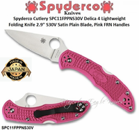 Spyderco Cutlery  SPC11FPPNS30V Delica 4 Lightweight Folding Knife 2.9" S30V Satin Plain Blade, Pink FRN Handles   