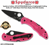 Spyderco Cutlery SPC11FPPNS30VBK Delica 4 Lightweight Folding Knife 2.9" S30V Black TiCN Plain Blade, Pink FRN Handles