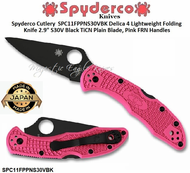 Spyderco Cutlery SPC11FPPNS30VBK Delica 4 Lightweight Folding Knife 2.9" S30V Black TiCN Plain Blade, Pink FRN Handles