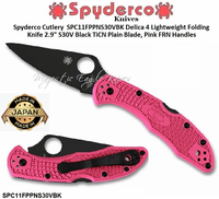 Spyderco Cutlery SPC11FPPNS30VBK Delica 4 Lightweight Folding Knife 2.9" S30V Black TiCN Plain Blade, Pink FRN Handles
