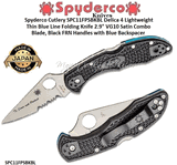 Spyderco Cutlery SPC11FPSBKBL Delica 4 Lightweight Thin Blue Line Folding Knife 2.9" VG10 Satin Combo Blade, Black FRN Handles with Blue Backspacer  