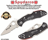 Spyderco Cutlery  SPC11FPSBKRD Delica 4 Lightweight Thin Red Line Folding Knife 2.9" VG10 Satin Combo Blade, Black FRN Handles with Red Backspacer  