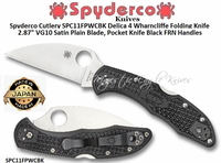 Spyderco Cutlery SPC11FPWCBK Spyderco Delica 4  2.87" VG10 Wharncliffe Plain Blade, Black FRN Handle Knife