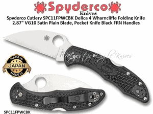 Spyderco Cutlery SPC11FPWCBK Spyderco Delica 4  2.87" VG10 Wharncliffe Plain Blade, Black FRN Handle Knife