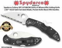 Spyderco Cutlery SPC11FSWCBK Delica 4 Wharncliffe Folding Knife 2.87" VG10 Satin Serrated Blade, Black FRN Handles 
