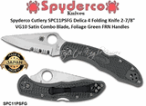Spyderco Cutlery SPC11PSFG Delica 4 Folding Knife 2-7/8" VG10 Satin Combo Blade, Foliage Green FRN Handles  