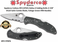 Spyderco Cutlery SPC11PSFG Delica 4 Folding Knife 2-7/8" VG10 Satin Combo Blade, Foliage Green FRN Handles  