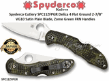 Spyderco Cutlery SPC11ZFPGR Delica 4 Flat Ground 2-7/8" VG10 Satin Plain Blade, Zome Green FRN Handles 