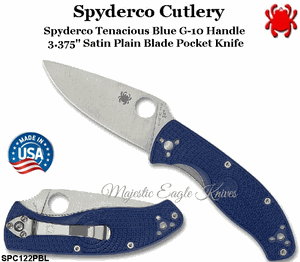 Spyderco Cutlery SPC122PBL Tenacious Lightweight Folding Knife 3.39" S35VN Satin Plain Blade, Blue FRN Handles 