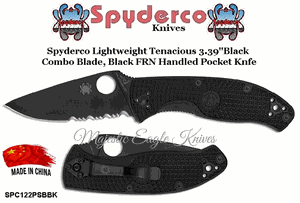 Spyderco Cutlery SPC122PSBBK Spyderco Tenacious Lightweight Black Combo Blade FRN Handle Pocket Knife
