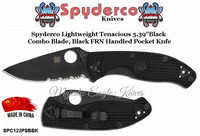 Spyderco Cutlery SPC122PSBBK Spyderco Tenacious Lightweight Black Combo Blade FRN Handle Pocket Knife