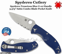 Spyderco Cutlery SPC122PSBL Tenacious Lightweight Folding Knife 3.39" S35VN Satin Combo Blade, Blue FRN Handles  