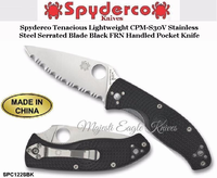 Spyderco Cutlery SPC122SBK Spyderco Tenacious Lightweight CPMS30V Stainless Steel Serrated Blade Black FRN Handled Pocket Knife