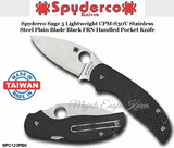 Spyderco Cutlery  SPC123PBK Spyderco Sage5 Lightweight CPM-30V Stainless Steel Plain Blade Black FRN Handled Pocket Knife