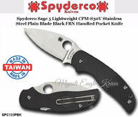 Spyderco Cutlery  SPC123PBK Spyderco Sage5 Lightweight CPM-30V Stainless Steel Plain Blade Black FRN Handled Pocket Knife
