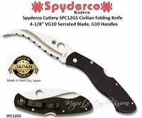 Spyderco Cutlery SPC12GS Civilian Folding Knife 4-1/8" VG10 Serrated Blade, Black G10 Handles 