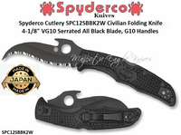 Spyderco Cutlery SPC12SBBK2W Civilian Folding Knife 4-1/8" VG10 Serrated All Black Blade, G10 Handles