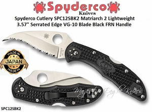 Spyderco Cutlery SPC12SBK2 Matriarch 2 Lightweight 3.57" Serrated Edge VG-10 Blade Black FRN Handle
