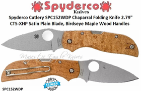 Spyderco Cutlery SPC152WDP Chaparral Folding Knife 2.79" CTS-XHP Satin Plain Blade, Birdseye Maple Wood Handles 