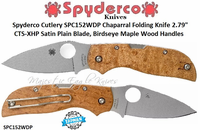 Spyderco Cutlery SPC152WDP Chaparral Folding Knife 2.79" CTS-XHP Satin Plain Blade, Birdseye Maple Wood Handles 