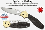 Spyderco Cutlery SPC190CFP Spyderco Ed Schempp  3.72" S30V Plain Blade, Carbon Fiber Handled Bowie Folder Knife