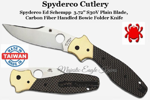 Spyderco Cutlery SPC190CFP Spyderco Ed Schempp 3.72" S30V Plain Blade, Carbon Fiber Handled Bowie Folder Knife Spyderco Cutlery SPC190CFP Spyderco Ed Schempp 3.72" S30V Plain Blade, Carbon Fiber Handled Bowie Folder Knife