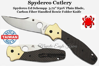 Spyderco Cutlery SPC190CFP Spyderco Ed Schempp  3.72" S30V Plain Blade, Carbon Fiber Handled Bowie Folder Knife