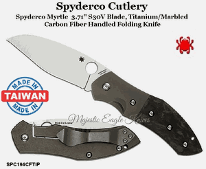 Spyderco Cutlery SPC194CFTIP Spyderco Myrtle  3.71" S30V Blade, Titanium/Marbled Carbon Fiber Handled Folding Knife