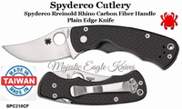 Spyderco Cutlery SPC210CFP Spyderco Reinold Rhino Carbon Fiber Handle Plain Edge Knife