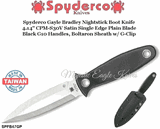 Spyderco Cutlery SPFB47GP Spyderco Gayle Bradley Nightstick Boot Knife 4.14" CPM-S30V Satin Single Plain Edge Blade, Black G10 Handles Boltaron Sheath with G-Clip Pocket Knife
