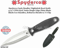 Spyderco Cutlery SPFB47GP Spyderco Gayle Bradley Nightstick Boot Knife 4.14" CPM-S30V Satin Single Plain Edge Blade, Black G10 Handles Boltaron Sheath with G-Clip Pocket Knife