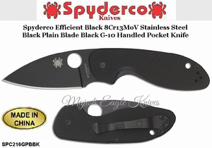 Spyderco Cutlery SPC216GPBBK Spyderco Efficient Black8 Cr13MoV Stainless Steel Black Plain Blade Black G10 Handled Pocket Knife Spyderco Cutlery SPC216GPBBK Spyderco Efficient Black8 Cr13MoV Stainless Steel Black Plain Blade Black G10 Handled Pocket Knife
