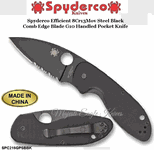 Spyderco Cutlery  SPC216GPSBBK Efficient8 Cr13Mov Steel Black Comb Edge Blade G10 Handled Pocket Knife