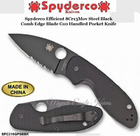 Spyderco Cutlery  SPC216GPSBBK Efficient8 Cr13Mov Steel Black Comb Edge Blade G10 Handled Pocket Knife