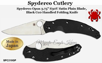 Spyderco Cutlery SPC218GP Spyderco Opus 3.75" S30V Satin Plain Blade, Black G10 Handle Folding Knife