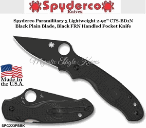 Spyderco Cutlery SPC223PBBK Spyderco Para 3" Lightweight Black Plain Blade Black Fiberglass Reinforced Nylon Handled Pocket Knife Spyderco Cutlery SPC223PBBK Spyderco Para 3" Lightweight Black Plain Blade Black Fiberglass Reinforced Nylon Handled Pocket Knife
