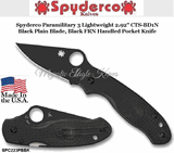 Spyderco Cutlery SPC223PBBK Spyderco Paramilitary 3 Lightweight 2.92" CTS-BD1N Black Plain Blade, Black FRN Handled Pocket Knife