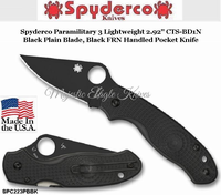 Spyderco Cutlery SPC223PBBK Spyderco Paramilitary 3 Lightweight 2.92" CTS-BD1N Black Plain Blade, Black FRN Handled Pocket Knife