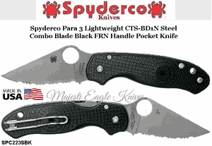 Spyderco Cutlery SPC223SBK Spyderco Para 3 Lightweight CTS-BD1N Steel Combo Blade Black FRN Handle Pocket Knife